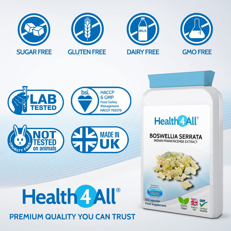 [Australia] - Boswellia Serrata 2800mg 120 Capsules (V) (not Tablets) Strong Anti-inflammatory OA & Joint Support. Vegan. Made in The UK by Health4All 120 Count (Pack of 1) 