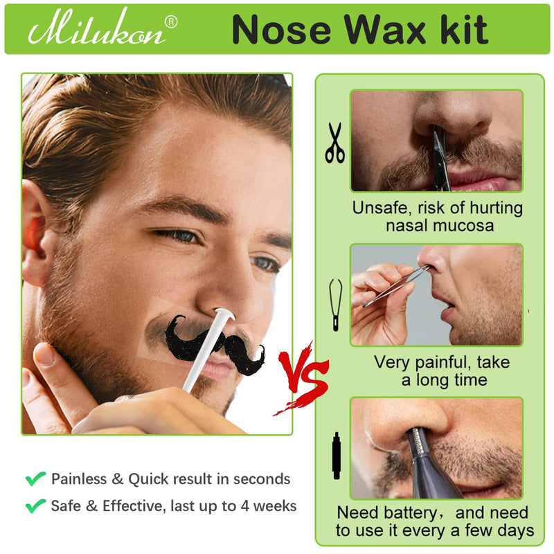 [Australia] - Nose Wax Kit 100g for Men & Women, Nose Hair Removal Wax with Nose Hair Wax 20 Safe Tip Applicator, 10 wooden Applicators, 10 Containers and 10Moustache Stencils Safe, Easy, Quick 