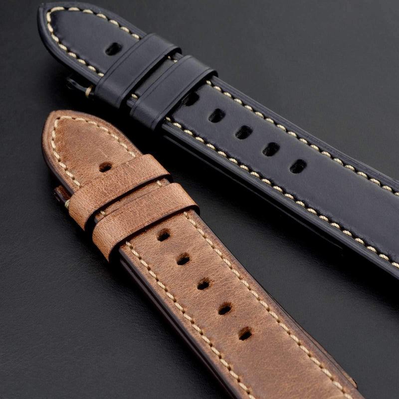 [Australia] - BISONSTRAP Leather Watch Band 18mm 19mm 20mm 21mm 22mm 23mm 24mm, Vintage Calfskin Watch Strap Men Bracelet Black 