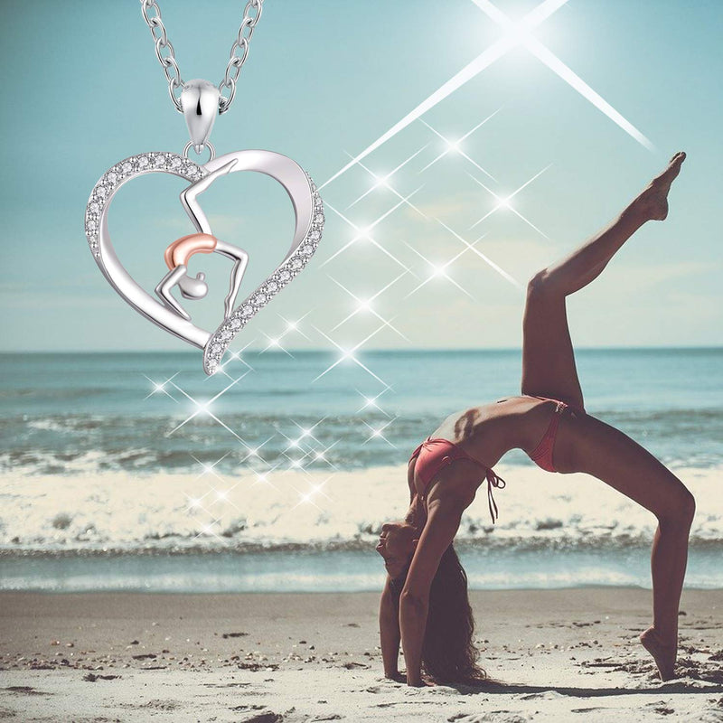 [Australia] - 925 Sterling Silver Gymnast Gymnastic Dance Necklace Yoga Sports Heart Pendant Jewelry Birthday Gift Girl Dancer Women Her 
