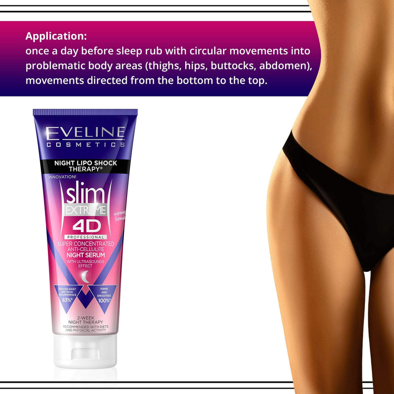 [Australia] - Eveline Cosmetics Slim Extreme 4D Super Concentrated Cellulite Slimming Hot Cream for Women | 250 ML | Fast Fat Burning Formula | 2-Week Night Lipo Shock Thearpy | Flat Belly, Slim Legs and Waist 