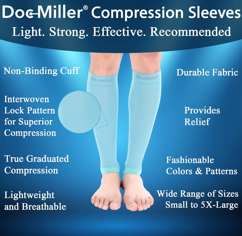 [Australia] - Doc Miller Calf Compression Sleeve Men and Women - 20-30mmHg Shin Splint Compression Sleeve Recover Varicose Veins, Torn Calf and Pain Relief - 1 Pair Calf Sleeves Teal Color - Large Size 