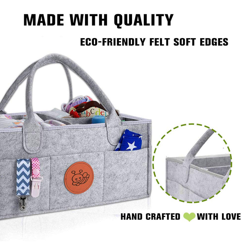 [Australia] - Newthinking Baby Nappy Caddy Organiser, Portable Baby Diaper Caddy Organizer with Changeable Compartments, Felt Nappy Change Caddy for Girls and Boys, Newborn Essentials, Grey Bee 