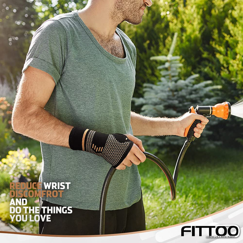 [Australia] - FITTOO Copper Wrist Compression Sleeve, Copper Infused Wrist & Hand Compression Sleeve Brace for Improve Circulation, Relieve Wrist Discomfort,Tendonitis, Sprains, Sports, Gym Workout Black Small (Pack of 1 Pcs) 