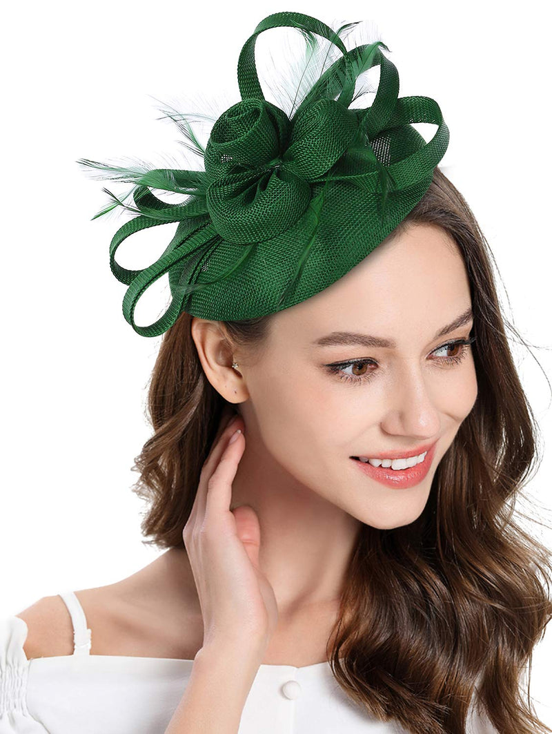 [Australia] - Z&X Sinamay Fascinator Hats for Women Church Kentucky Derby Hat Flower Feather Wedding Fascinator Headband Clips 007 Green 