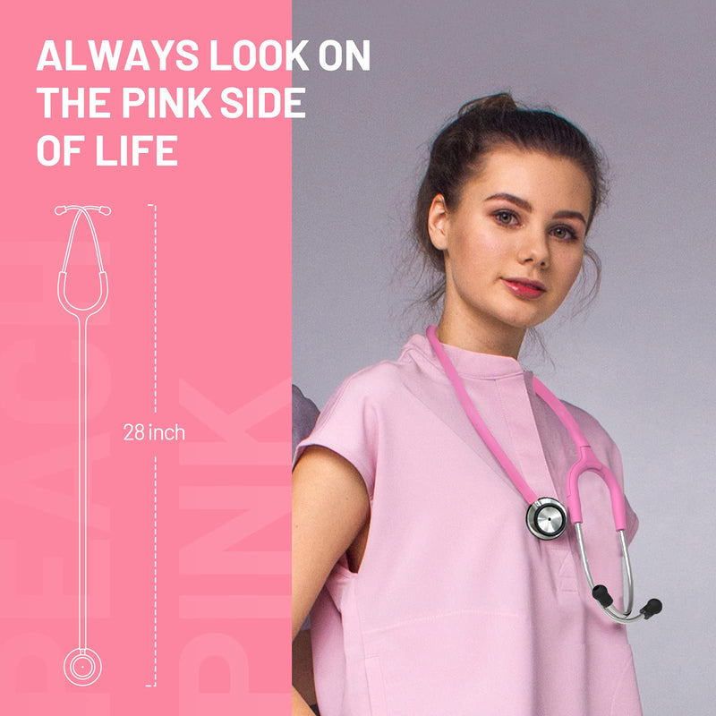 [Australia] - Dual Head Stethoscope for Medical and Home by FriCARE, Classic Lightweight Design, Stethoscope for Adult, Gift for Nurses, Doctors, Medical Students, 28 inch (Peach Pink) Peach Pink 