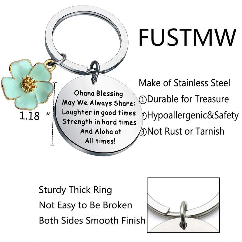 [Australia] - FUSTMW Ohana Keychain Blessing Gifts Hibiscus Charm Keychain Hawaiian Ohana Jewelry Gift for Family silver 