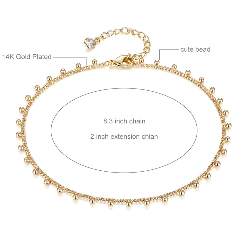 [Australia] - Fettero Women Gold Anklet Dangle 14K Gold Plated Dainty Foot Chain Boho Beach Simple Minimalist Jewelry Bead 