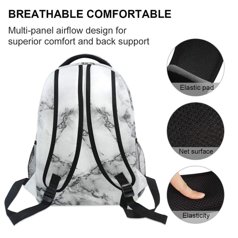 [Australia] - ZZKKO Black and White Marble Art Boys Girls School Computer Backpacks Book Bag Travel Hiking Camping Daypack Multi 7 