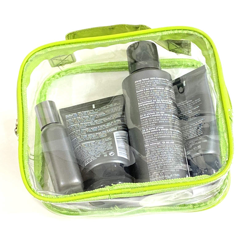 [Australia] - 3 AZi TSA Approved Toiletry Bag Crystal Clear w Zipper Green Handle 3-1-1 Carry On Airport Airline Compliant Bag Stadium Travel Cosmetic Makeup First Aid Medication Charger Organizer Gym School Locker 