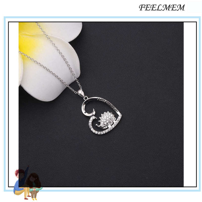 [Australia] - FEELMEM Hedgehog Necklace Cute Animal I Love You Forever CZ Hedgehog Love Heart Pendant Necklace Gift for Women Girls Hedgehog Lover Gift silver 