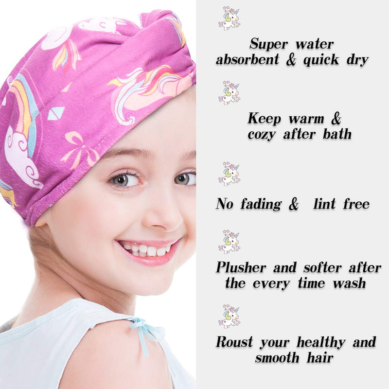 [Australia] - Microfiber Hair Towel, 2Pack Hair Drying Towel Unicorn Hair Towel Wrap Quick Dry Turban Towel Hair Wrap for Kids Girls Children Women White/Purple 