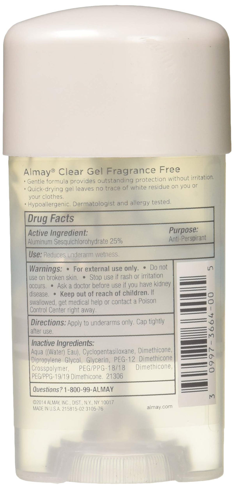 [Australia] - Almay Clear Gel, Anti-Perspirant and Deodorant, Fragrance Free, 2.25-Ounce Stick (Pack of 3) 2.25 Ounce (Pack of 3) 