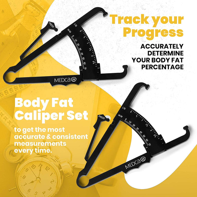 [Australia] - Skinfold Body Fat Caliper - Skin Fold Body Fat Analyzer and Handheld BMI Measurement Tool Skinfold Caliper Device Measures Body Fat for Men and Women by MEDca - (Pack of 2, Black) 