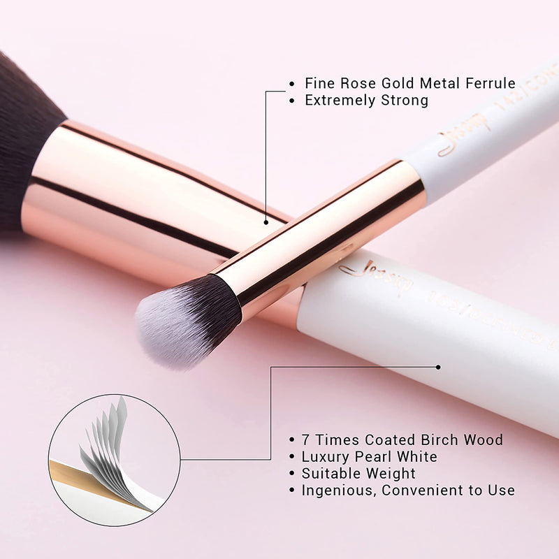 [Australia] - Jessup Brush Set 20 PCS Makeup Brushes for Foundation Blending Blush Concealer Eye Shadow Lip, Synthetic Fiber Bristles Wooden handle White Makeup Brush T225 Rose Gold & Pearl White 