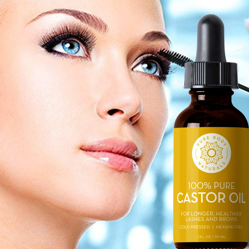 [Australia] - Organic Castor Oil for Eyelashes and Eyebrows with Applicator Kit, Lash & Brow Growth Serum by Pure Body Naturals, 1 Ounce - Label Varies 