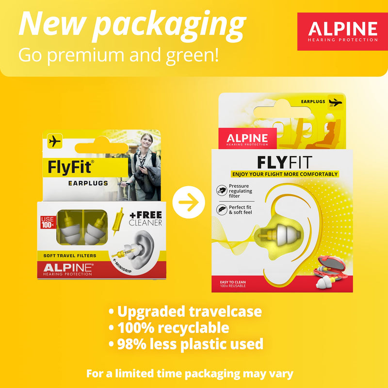 [Australia] - Alpine FlyFit Airplane Pressure Relief Earplugs 100x Reusable Hygienic Flying Plugs Prevent Ear Pain & Reduce Noise for Adults - Plane Travel Hearing Protection with Hypoallergenic Ultra Soft Filter 