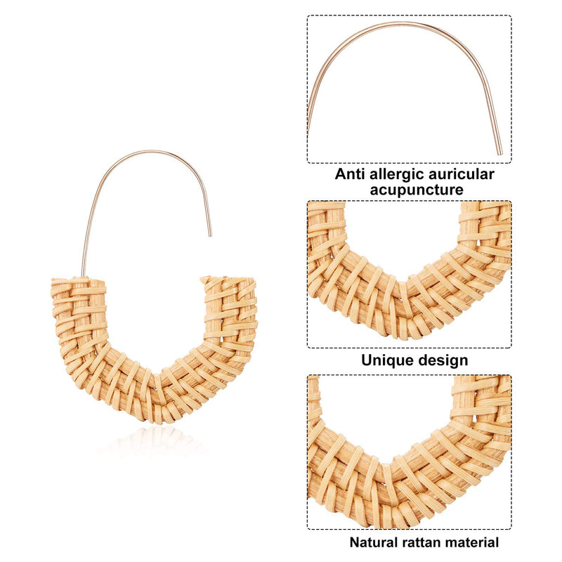 [Australia] - 4 Pairs Rattan Earrings Lightweight Geometric Statement Tassel Woven Bohemian Earrings Handmade Straw Wicker Braid Hoop Drop Dangle Earrings For Women Girls (Style B) 