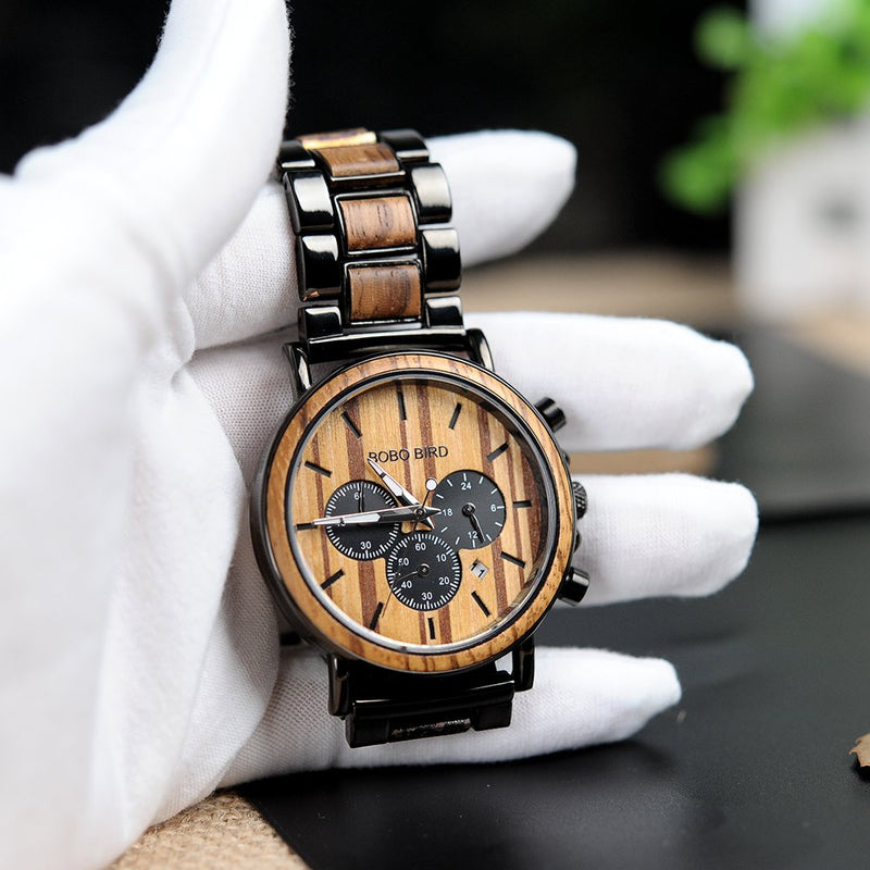 [Australia] - BOBO BIRD Mens Personalized Engraved Wooden Watches, Stylish Wood & Stainless Steel Combined Quartz Casual Wristwatches for Men Family Friends Customized Watch A-For Boyfriend 