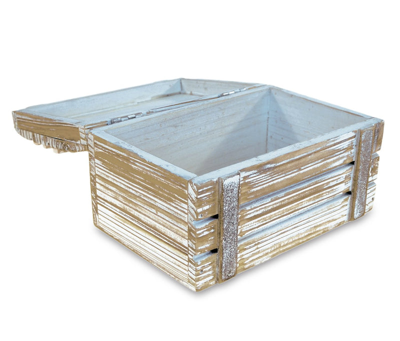 [Australia] - Puzzled Baja Medium Rustic Wood Nautical Jewelry Box, 6.75" x 3.75" Handcrafted Hinged Lid Starfish Seashell Decor Keepsake Desk Organizer or Gift Box for Rings & Trinkets - Beach Home Decor Stash 