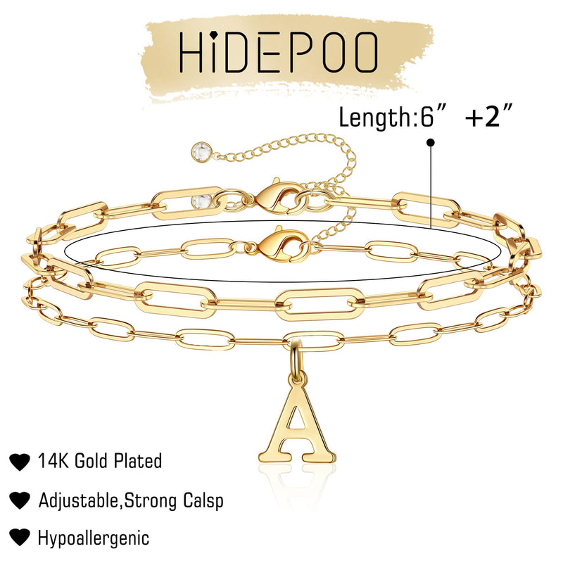 [Australia] - Hidepoo Gold Initial Bracelets for Women, 14K Gold Plated Layered Paperclip Link Chain Letter Initial Charm Bracelets Personalized 26 Alphabet Initial Gold Bracelets for Women Girls Jewelry Gifts A 