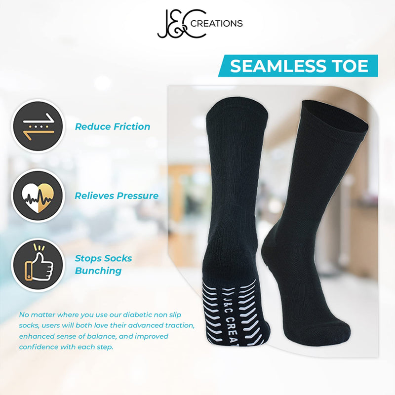 [Australia] - Hospital Socks With Grips - Diabetic Neuropathy Socks - Physician Designed - Non-Slip Socks (Size: Mens 10-13, Womens 9-11) Black (Men) 