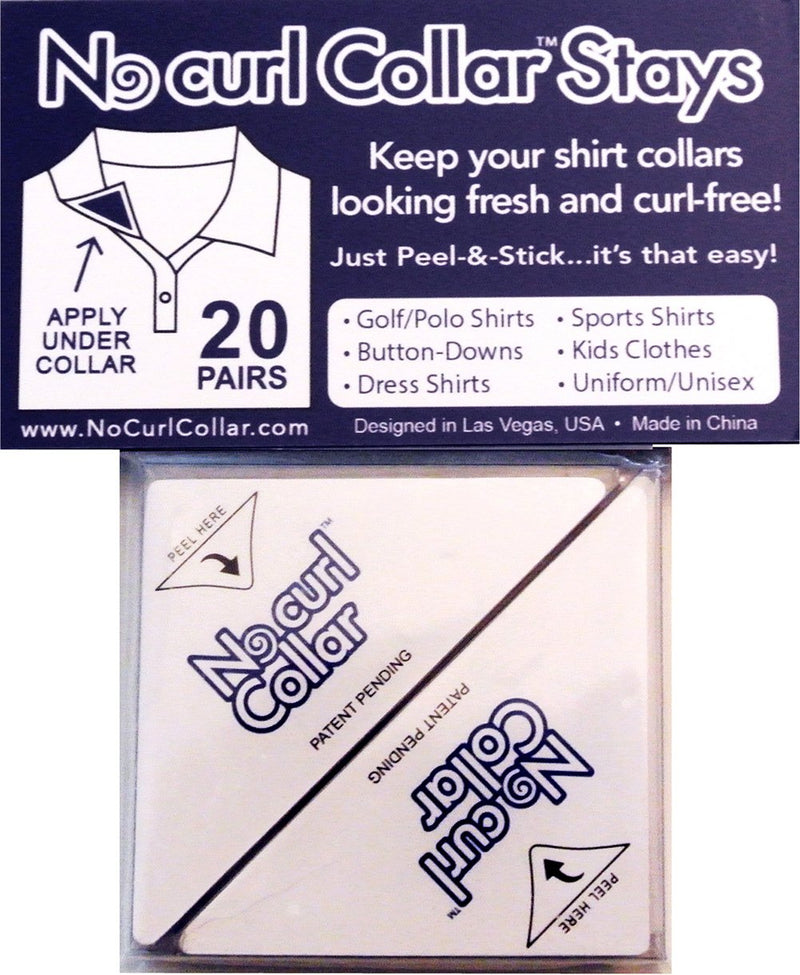 [Australia] - No Curl Collar Polo Shirt Collar Stays (You Choose: Peel-&-Stick Iron-on) One Size Fits All Refill Pack: 20 Pair Clear (Peel-&-stick) 