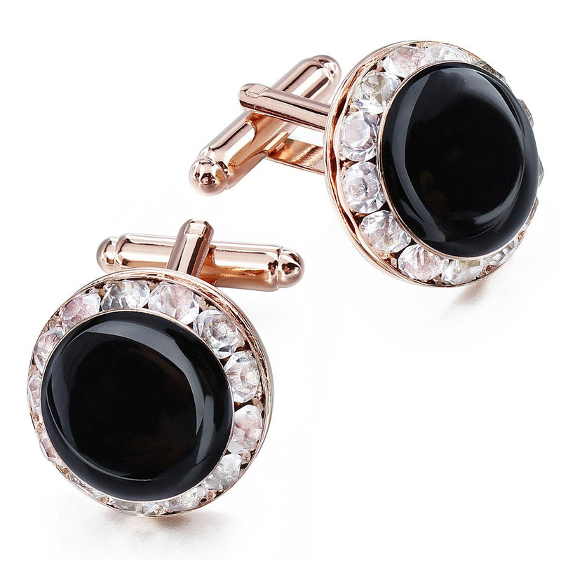 [Australia] - HAWSON Crystal Cuff Links and Studs Set for Mens Tuxedo Shrit Wedding Accessories Rose Gold 
