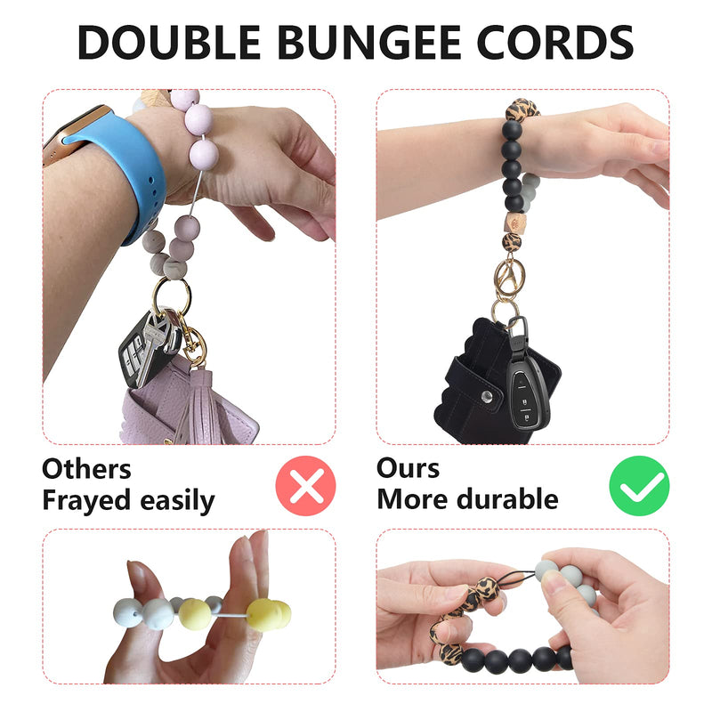 [Australia] - Keychain Bracelet Wristlet, YUOROS Wrist Car Key Ring Chains Silicone Beaded Bangle Phone Lanyard Strap for Women #1 Leopard 