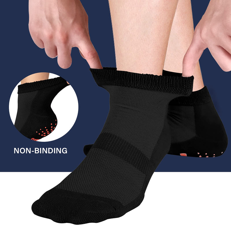 [Australia] - Aaronano 6 Pairs Diabetic Socks Non Slip Hospital Gripper Socks Women Men Black Large 