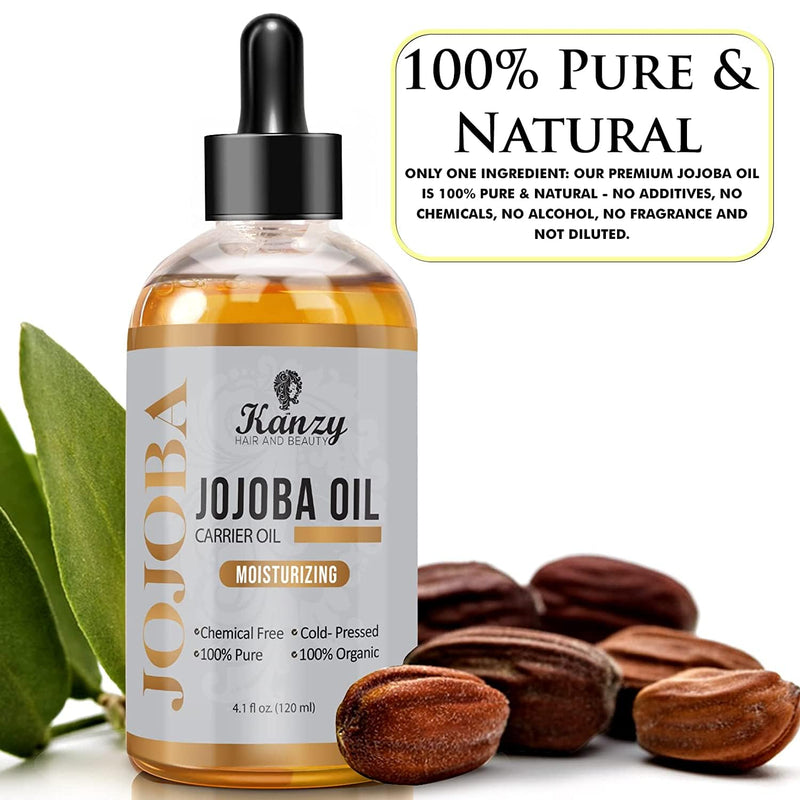 [Australia] - Kanzy Jojoba Oil Organic Cold Pressed 100% Pure 120ml Unrefined Hexane Free Carrier Oil for Hair Nails Body Skin & Face Body Oil-Certified 120 ml (Pack of 1) 