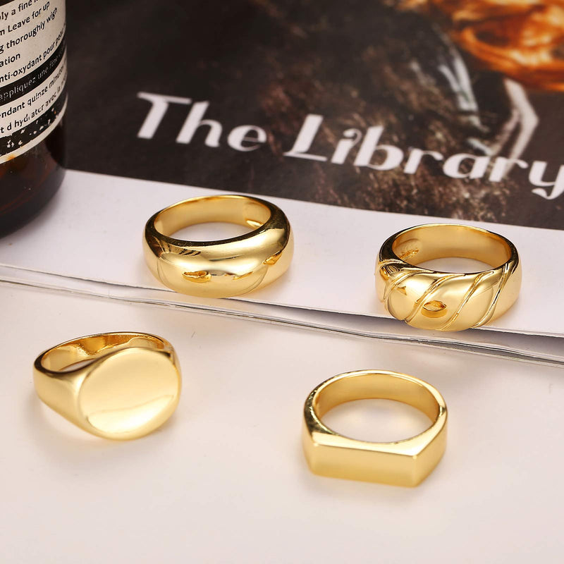 [Australia] - 17 MILE 4 PCS Gold Chunky Dome Rings Set for Women 18K Real Gold Signet Polished Round Stacking Minimalist Ring Size 6-9 