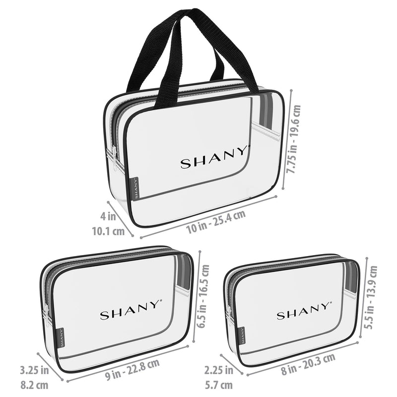 [Australia] - SHANY Clear PVC Toiletry and Makeup Carry-On Bag Set - Assorted Sizes Travel Cosmetic Organizers with Black Trim - 3PC Set 