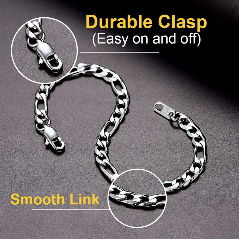 [Australia] - ChainsPro Men Sturdy Figaro/Cuban Chain Bracelet, 6/9/13mm Width, 7.48/8.26" Length, 316L Stainless Steel/18K Gold Tone/Black- Send Gift Box 7.48 Inches 01-Figaro-(6mm)-stainless 