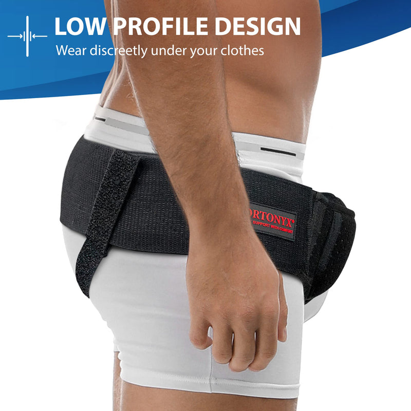 [Australia] - ORTONYX Inguinal Groin Hernia Belt for Men and Women with Removable Compression Pad and Adjustable Waist Strap, Hernia Support Truss for Inguinal, Incisional Hernias, Left / Right Side - Black S/M 