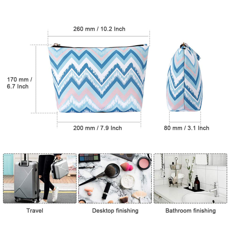 [Australia] - KAMO Makeup Bags - Cosmetic Bag for Women Zipper Pouch Travel Cosmetic Organizer Travel bags for toiletries Pencil case for Girls One Size Blue wave pattern 