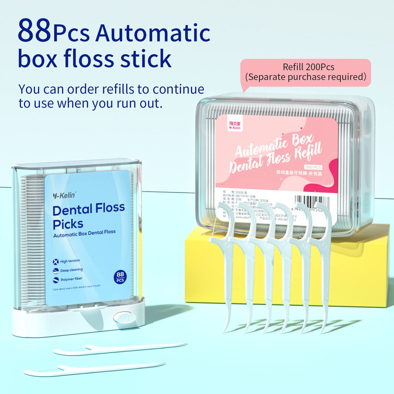 [Australia] - Y-Kelin Dental Floss-88 Pcs Dental Floss Toothpick, Teeth Stick, Floss Picks, Teeth Cleaning (Press to Pop Up The Floss Stick) Floss with Box 