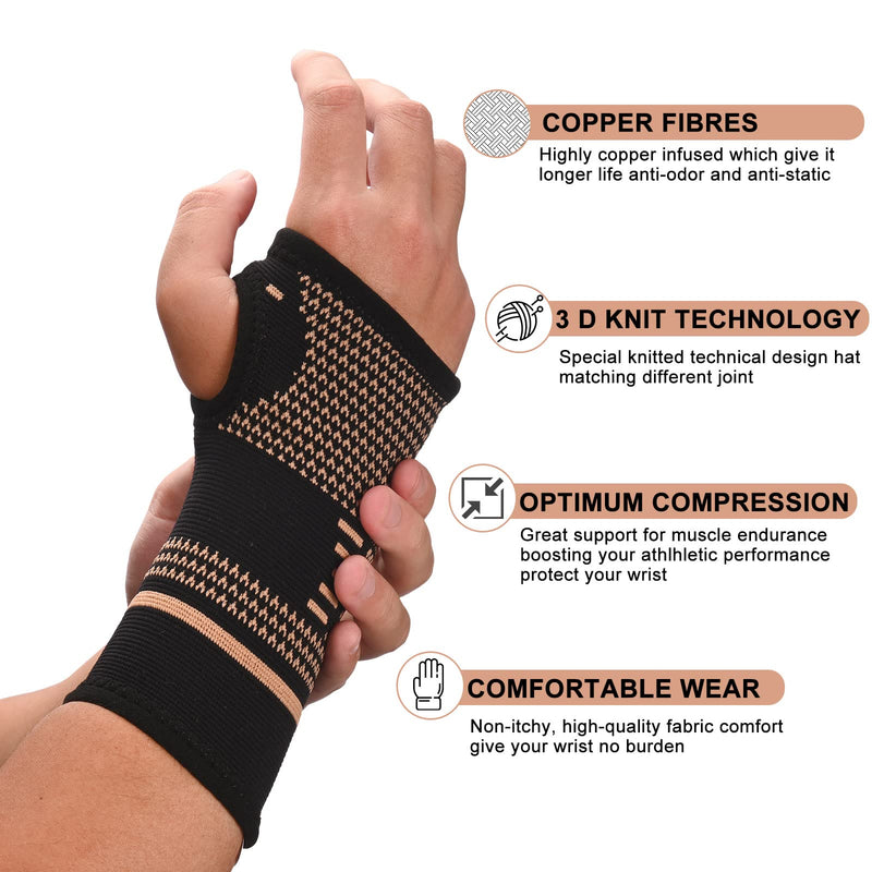 [Australia] - Wrist Brace for Carpal Tunnel Relief, Wrist Compression Glove Wrist Support Sleeves (Pair), Fit for Tendonitis, Golf, Yoga, Arthritis, Wrist Sprain, Copper-Infused Nylon Breathable and Sweat,Large Black Large 
