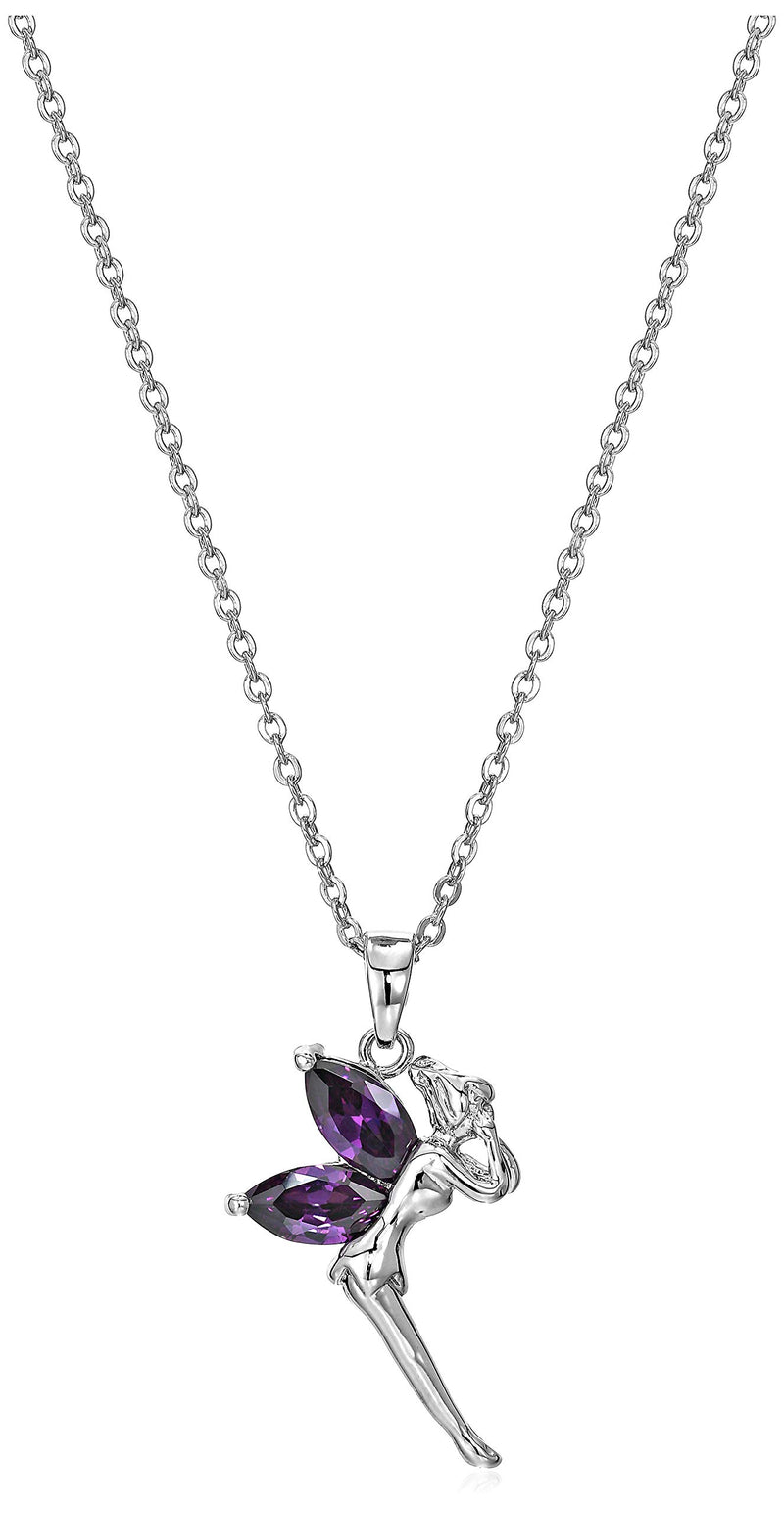 [Australia] - Fairy Tinkerbell Purple Violet Zirconia Crystals Jewelry Set Pendant Necklace 18" Stud Earrings 18 ct White Gold Plated 