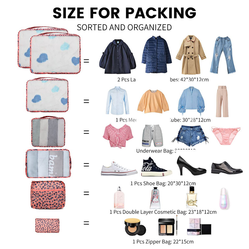 [Australia] - Travel Packaging Cube Packing Cubes 10 Different Sizes Travel Luggage Packing Organizers Pouches Travel Bags Suitcase Organizer Bags (10 Piece, Leopard) 10 Piece 