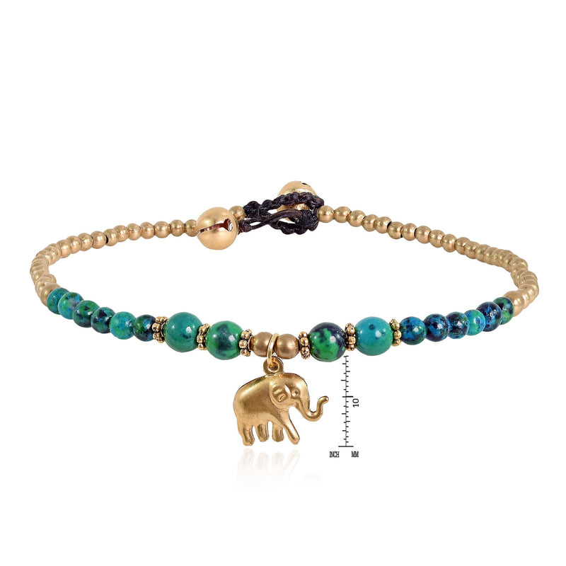 [Australia] - AeraVida Noble Elephant with Malachite & Fashion Brass Beads Link Anklet 