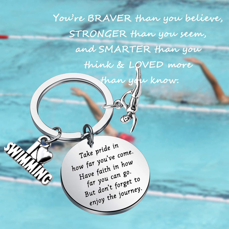[Australia] - FUSTMW Swim Keychain I Love Swimming Lover Gift Take Pride in How Far You Have Come Swim Team Inspirational Gift Swimming Jewelry for Swimmers silver 