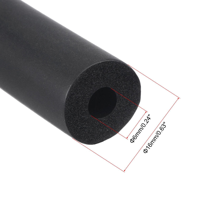 [Australia] - uxcell Foam Tubing for Handle Grip Support, Pipe Insulation, 6mm(1/4") ID 16mm OD 1m Length Black 6mm x 16mm 