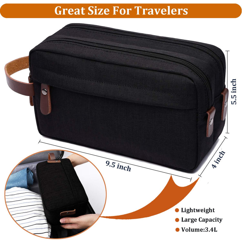 [Australia] - Mens Toiletry Bag Dopp Kit Travel Bathroom Bag Waterproof Shaving Shower Cosmetic Organizer (Black) Black 