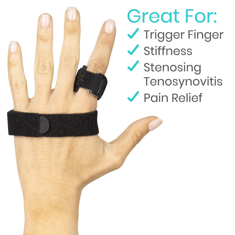 [Australia] - Vive Trigger Finger Splint Brace - Middle, Pinky, Pointer, Ring and Thumb Support - Palm Strap Included - Straighten Curved or Broken Fingers - Adjustable, Breathable Fit - Aluminum Pain Relief Guard Black 