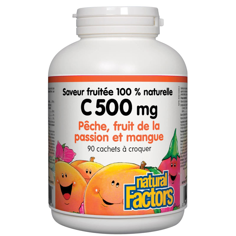 [Australia] - Natural Factors, Vitamin C 500 mg, Kids Chewable, Peach, Passionfruit, Mango, Vegan, Non-GMO, 90 wafers (90 servings) Peach, Passionfruit and Mango 90 Count (Pack of 1) Standard Packaging 