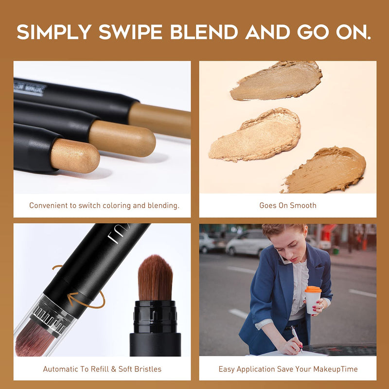 [Australia] - LUXAZA 3Pcs Neutral Eyeshadow Stick Set, Shimmer Brown And Metallic Cream Eyeshadow Pen,Long Lasting Waterproof Smoky Eye Shadow Pencil 