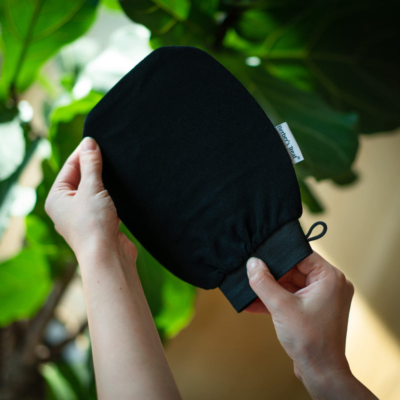 [Australia] - Berber's Treat Kessa Exfoliating Glove - Scrub and Remove Dead Skin Cells, Ingrown Hair Treatment, Tan Remover Mitt (Black) Black 