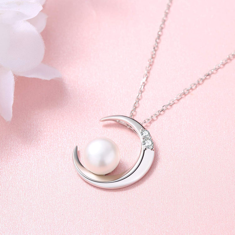 [Australia] - MEGA CREATIVE JEWELRY Moon Pearl White Freshwater 925 Sterling Silver Pendant Necklace Crystals from Swarovski 