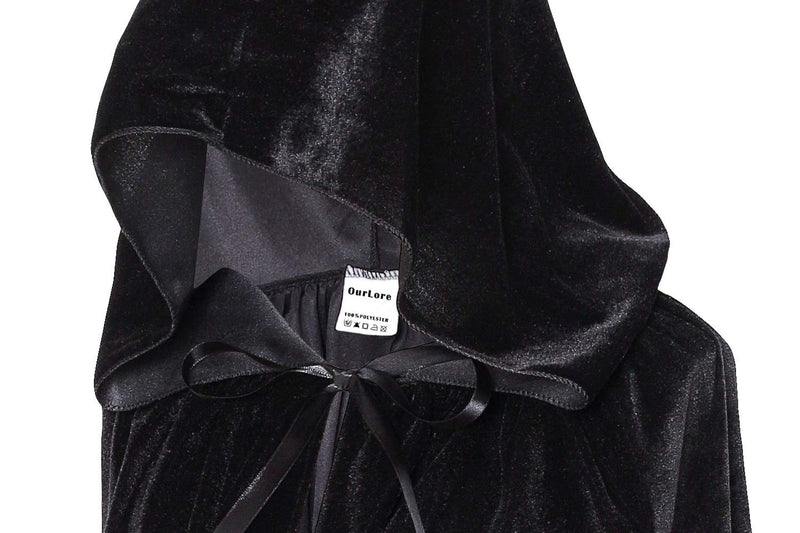 [Australia] - OurLore Unisex Full Length Hooded Robe Cloak Long Velvet Cape Cosplay Costume 59 inch Black 